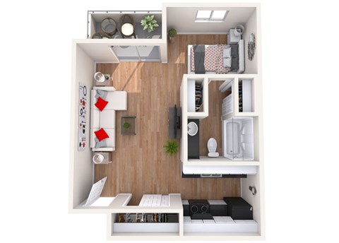 Floor plan for studio, 1 bath, 513 sqft